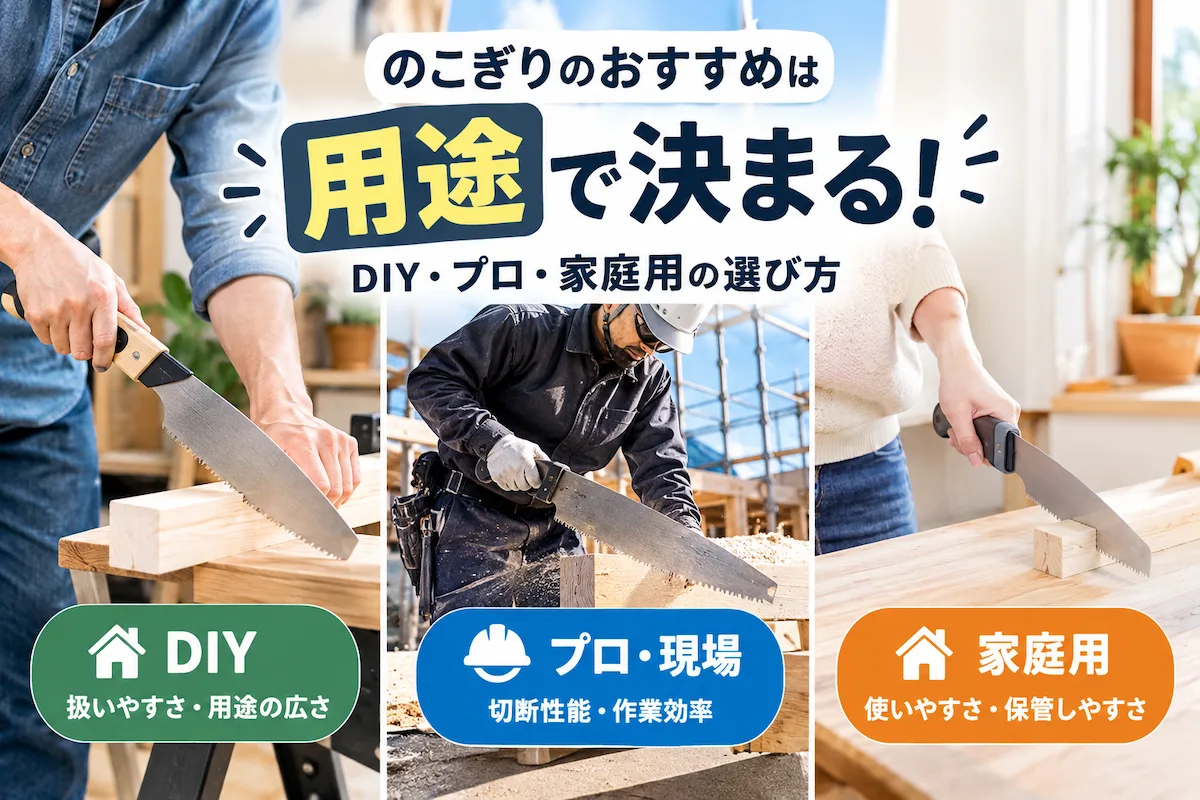 DIY・プロ・家庭で使うのこぎりの用途別イメージ