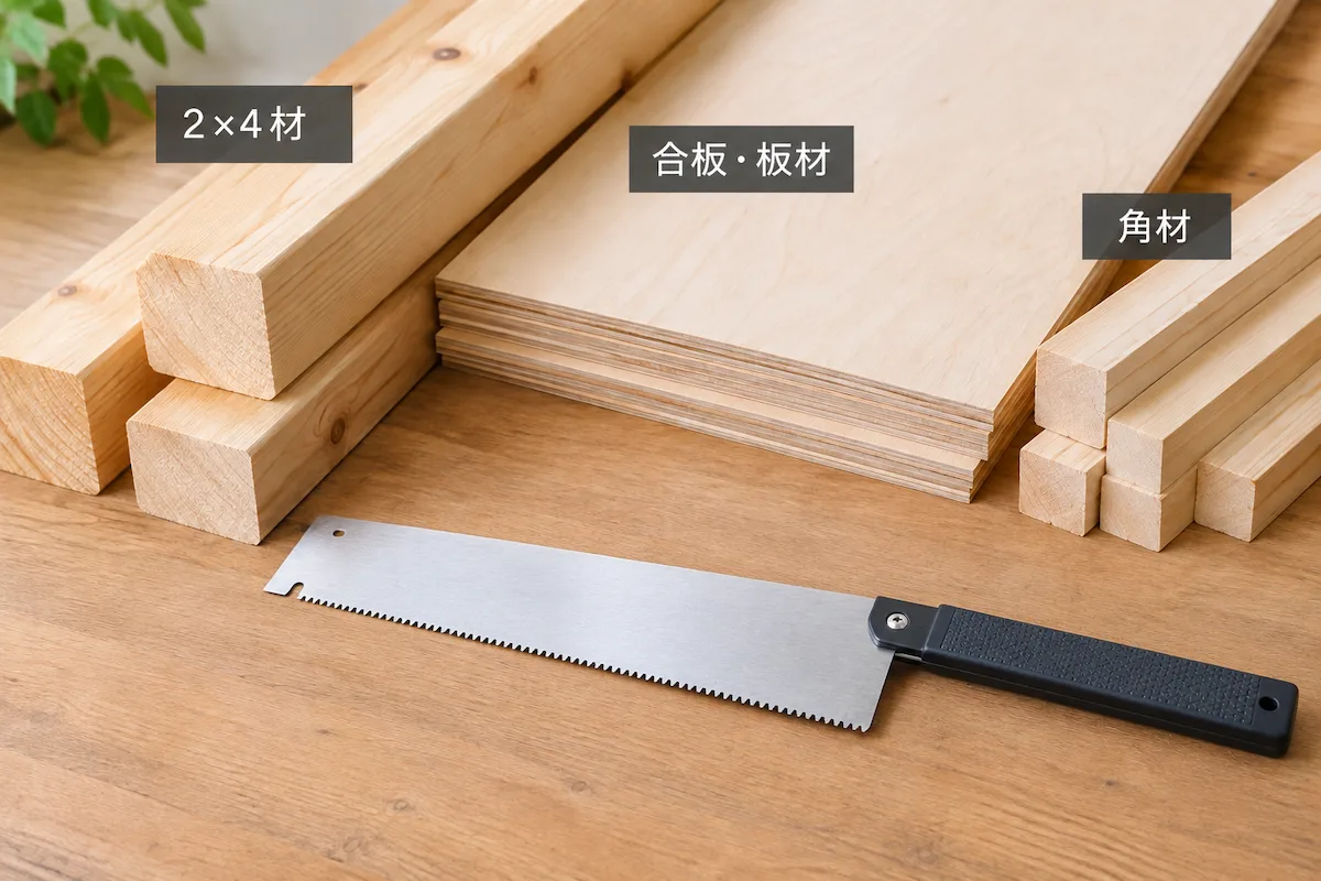 DIYで木材をのこぎりで切る作業