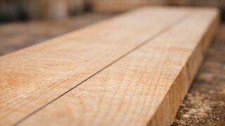 のこぎりで墨線に沿って木材をまっすぐ切っている様子