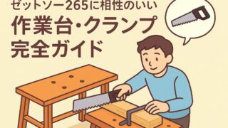 ゼットソー265と作業台・クランプを使った安全な切断作業のイメージ