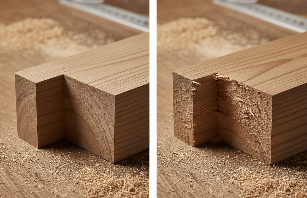 のこぎりの切れ味による切断面の違い