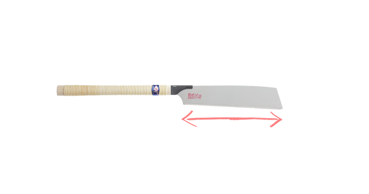 のこぎりのサイズ表記が刃渡りを示している図解