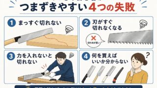 のこぎり初心者が失敗しやすい4つの原因をまとめた図