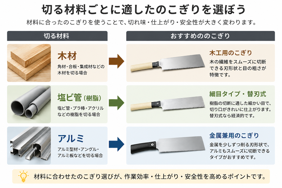 切る材料ごとのおすすめのこぎり一覧